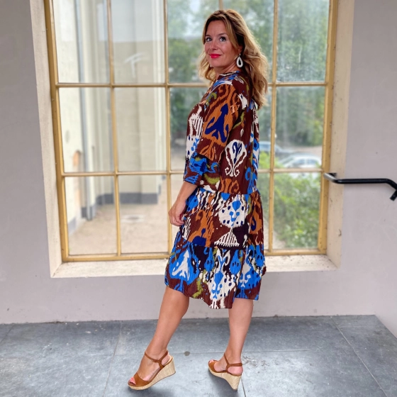 vertalen Scarp Ongedaan maken Viscose blouse jurk Sasja choco blauw SALE | Kenza Moda